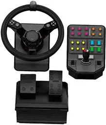 Produktbild: Logitech G Saitek Farm Sim Controller, Farming Simulator Bundle bestehend aus Lenkrad, Steuerkonsole, Gas- und Bremspedal, 900° Lenkbereich, 38+ Tasten, USB-Anschluss, PC/Mac - Schwarz
