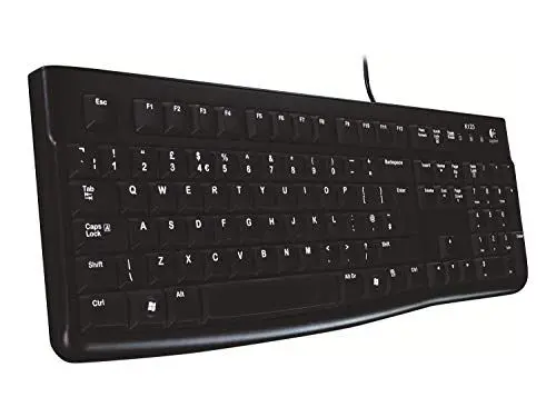 Produktbild: Logitech K120 Kabelgebundene Business Tastatur für Windows und Linux, USB-Anschluss, Leises Tippen, Robust, Spritzwassergeschützt, Tastaturaufsteller, Französisches AZERTY-Layout - Schwarz