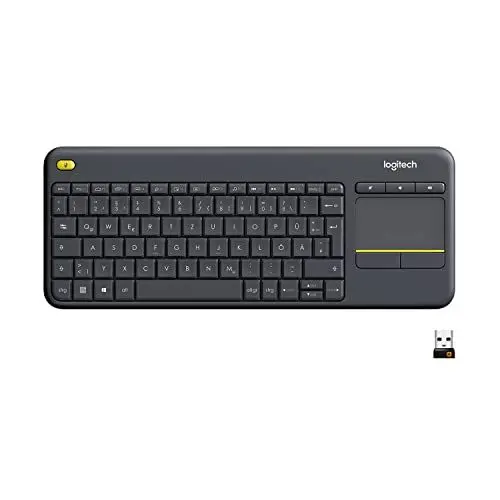 Produktbild: Logitech K400 Plus Kabellose Touch-TV-Tastatur mit integriertem Touchpad, HTPC-Tastatur für mit dem Fernseher verbundene PCs, Windows, Android, Chrome OS, Laptop, Deutsches QWERTZ-Layout - Schwarz