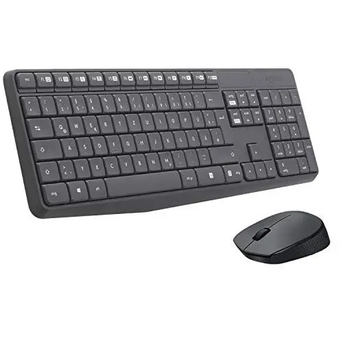 Produktbild: Logitech MK235 Kabelloses Set mit Tastatur und Maus für Windows, 2,4 GHz kabelloser Unifying-USB-Empfänger, 15 FN-Tasten, Lange Batterielaufzeit, PC, Laptop, Deutsches QWERTZ-Layout - Grau