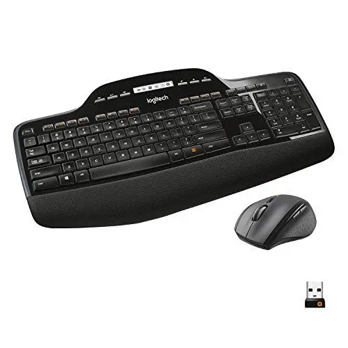 Produktbild: Logitech MK710 Kabelloses Tastatur-Maus-Set, 2.4 GHz Verbindung via Unifying USB-Empfänger, 3-Jahre Batterielaufzeit, LCD-Batterieanzeige, Handballenauflage, PC/Laptop, Deutsches QWERTZ-Layout-Schwarz