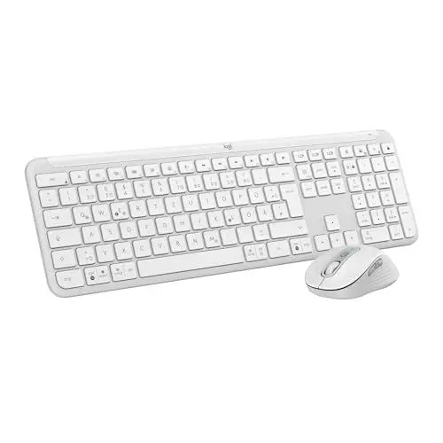 Produktbild: Logitech MK950 Signature Slim kabelloses Tastatur-Maus-Set, schlankes Design, leise tippen, Wechsel zwischen DREI Geräten, Bluetooth, mehrere Betriebssysteme, Windows und Mac, DEU QWERTZ-Layout, Weiß