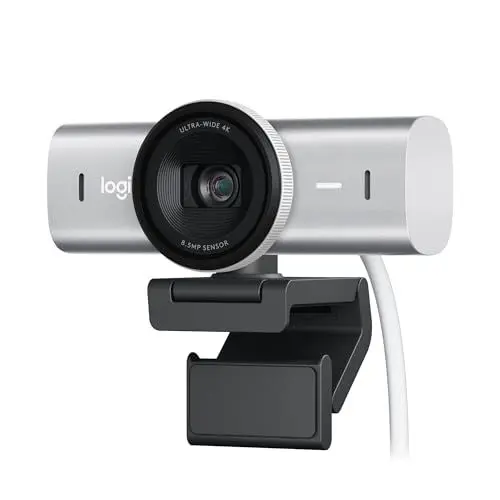 Produktbild: Logitech MX Brio Ultra HD 4K Collaboration and Streaming Webcam, 1080p at 60 FPS, Dual Noise Reducing Mics, Show Mode, USB-C, Webcam Cover, Works with Microsoft Teams, Zoom, Google Meet, Pale Grey