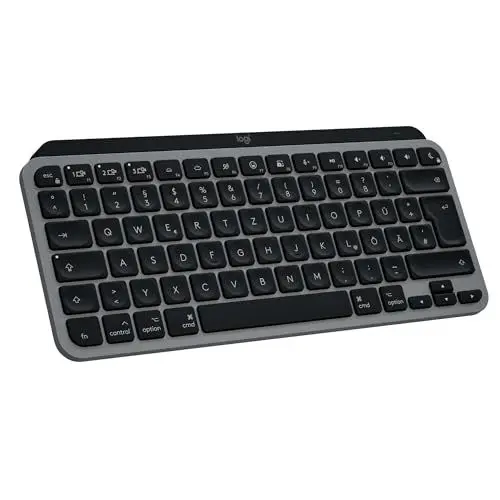 Produktbild: Logitech MX Keys Mini for Mac – minimalistische kabellose Tastatur für MacBook Pro, MacBook Air, iMac, iPad, Bluetooth, Tasten mit Hintergrundbeleuchtung, USB-C, flüssiges Tippen, DEU QWERTZ - Grau