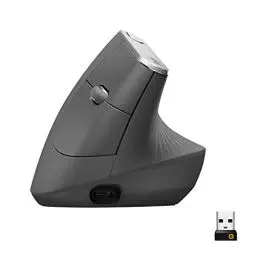 Produktbild: Logitech MX Vertical, Ergonomische Kabellose Maus, Bluetooth und 2.4 GHz Verbindung via Unifying USB-Empfänger, 4000 DPI Sensor, Wiederaufladbarer Akku, 4 Tasten, Multi-Device, PC/Mac/iPadOS - Graphit