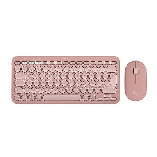 Produktbild: Logitech Pebble 2 Combo, kabellose Tastatur und Maus, leise und mobil, anpassbar, Logi Bolt, Bluetooth, Easy-Switch für Windows, macOS, iPadOS, Chrome, Deutsches QWERTZ-Layout, Rosa