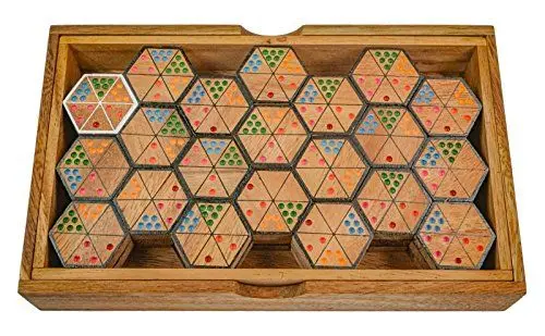 Produktbild: LOGOPLAY Hexadomino - Hexamino - Sechseck-Domino - Legespiel - Gesellschaftsspiel aus Holz mit 63 Spielsteinen