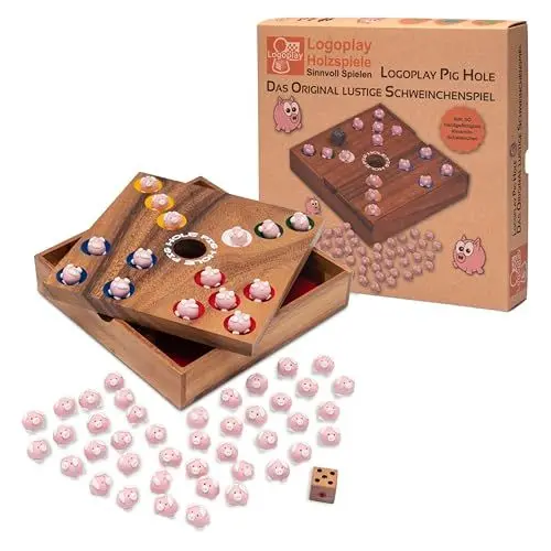 Produktbild: LOGOPLAY Funny Pigz - Big Hole - Würfelspiel - Gesellschaftsspiel - Brettspiel aus Holz