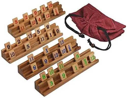 Produktbild: LOGOPLAY Rummy - Gesellschaftsspiel - Legespiel mit 108 Spielsteinen im Stoffbeutel - Halterungen und Steine in edler Holzausführung