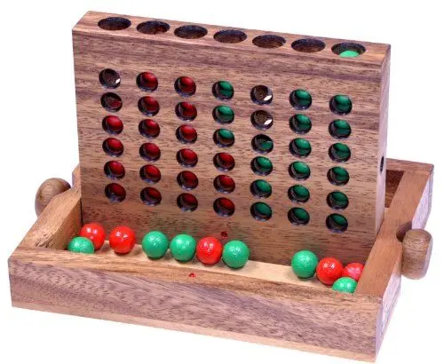 Produktbild: LOGOPLAY Vier in Einer Reihe Gr. L - Viererreihe - Bingo 4 - Strategiespiel - Denkspiel aus Holz mit farbigen Kugeln