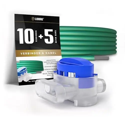 Produktbild: lohag® 10 Kabelverbinder + 5m Begrenzungskabel inkl. Reparaturset - wasserdichte Verbindungsklemmen mit Gelfüllung Gelklemmen - Kompatibel für Bosch, Gardena, Husqvarna, Worx, Yard Force
