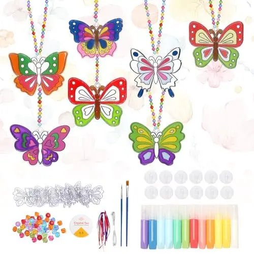 Produktbild: LOHAME 12 Stück Schmetterling Bastelset Kinder Ostern Bastelset Schmetterling Sonnenfänger Basteln Fensterdeko Acryl Schmetterlingen Osterdeko Ostergeschenk für Mädchen Jungen Ostern Frühling