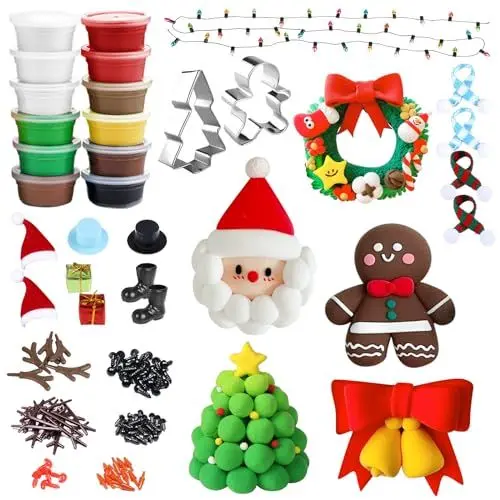 Produktbild: LOHAME 12 Stück Weihnachten Modelliermasse Lufttrocknend Bastelset Kinder Weihnachten Basteln Ton DIY Modellierknete mit Knete Zubehör Knetwerkzeug Weihnachten Geschenke für Jungen Mädchen