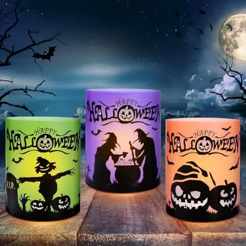 Produktbild: LOHAME 12 Stück Windlicht Tischdeko Halloween Kürbis Hexe Fledermaus Windlichter Happy Halloween Tisch Deko Halloweendeko Halloween Party Dekoration Geeignet für Kerzen Teelichter