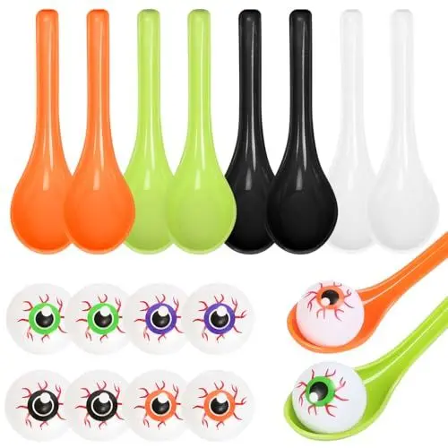 Produktbild: LOHAME 16tlg Halloween Eierlauf Spiel kinder Augäpfel und Löffel Rennspielset Outdoor Halloween Partyzubehör für Kinder Erwachsene Halloween Party Garten Klassenzimmer Drinnen Draußen