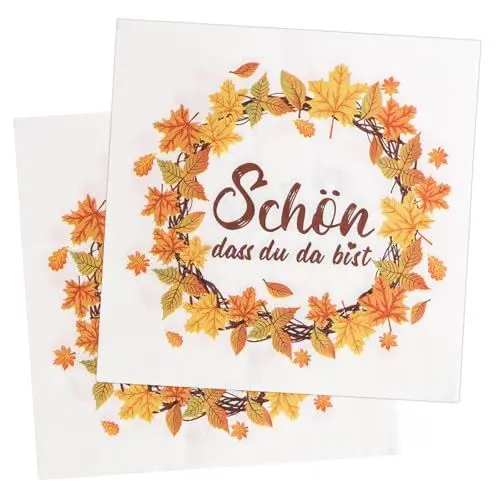 Produktbild: LOHAME 40 Stück Herbst Servietten Schön Dass Du Da Bist Tischdeko 33 x 33cm Herbstkranz Papierserviette Ahornblatt Herbstdeko Herbstblätter Hochzeitsservietten für Herbst Hochzeit Erntedankfest
