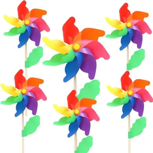 Produktbild: LOHAME 6 Stück Bunte Windrad Garten Windräder Regenbogen Windmühle Kinder 56.8 x 23.5cm Größe Windräder PVC Windmühle Kreative Geschenke für Kinderspielzeug Gartendeko Park Dekoration