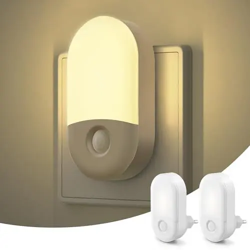 Produktbild: LOHAS-LED Nachtlicht Steckdose, (2 Stück) LED Nachtlicht mit Dämmerungssensor, 3000K Warmweiß, Helligkeit einstellbar, Nachtlicht Steckdose Kinder, Steckdosenlicht für Kinderzimmer, Treppenaufgang