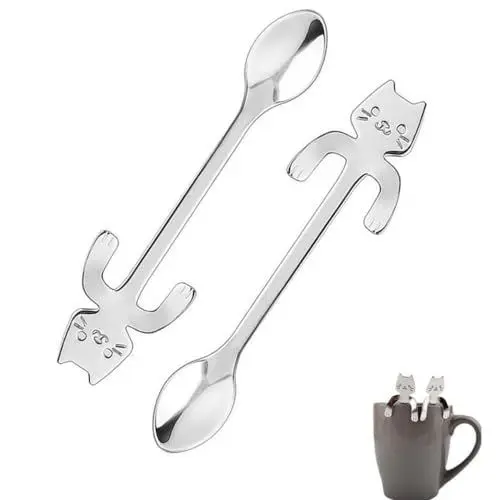 Produktbild: Lohill 2er-Pack katzen kaffeelöffel,Mini Kätzchen Design Löffel,Katze hängende Design Teelöffel,löffel katze, Kaffeelöffel aus Edelstahl, kleine Kaffeelöffel