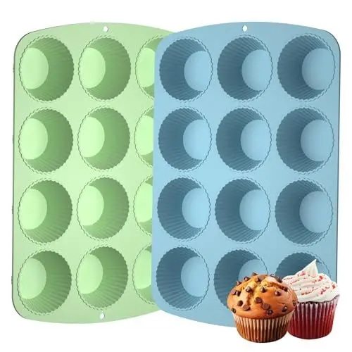 Produktbild: LOHOTEK 2 Stück Muffinform Silikon Backform für 12 Muffins - Silikon Muffinblech 32x23cm Muffinförmchen Bpa Frei, Antihaftbeschichtung, Leicht zu Reinigen, Spülmaschinenfest für Backen