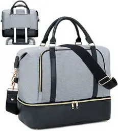 Produktbild: LOIDOU Damen Reisetaschen Weekender Tasche Overnight Schulter Duffel Carry-on Tote Bag mit Gepäck Sleeve fit 15.6 Zoll Laptop perfekt für Reisen/täglichen Gebrauch/Geburtstagsgeschenk (Grau)