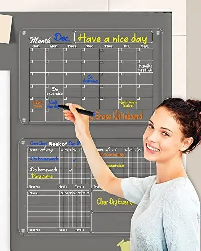 Produktbild: Loiion 2 Stück Magnetisch Wochenplaner Abwischbar, Transparente Wochenplaner Kinder, Kühlschrank Planer Magnetisch, Magnettafel Familienplaner, Planungstafeln, Haushaltsplaner mit 4 Farbstifte