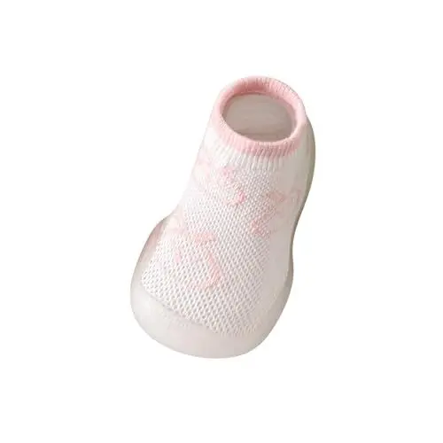 Produktbild: LOIJMK Atmungsaktive Baby-Kleinkindschuhe und -socken aus Mesh für Frühjahr/. Bequeme, rutschfeste Baby-Socken und -Schuhe mit Gummisohle Kinderschuhe Blinken Mädchen (Pink, 23 Infant)