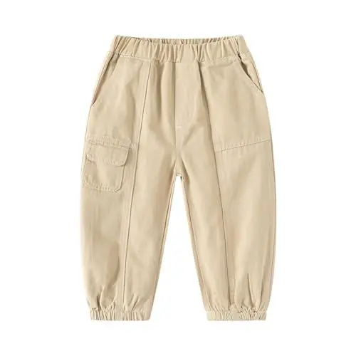 Produktbild: LOIJMK Cargohose für und Babys, zum Überziehen, elastischer Bund, Twill, Baggy-Jogginghose, einfarbig, Schuluniform, Wanderhose Hose Junge 152 (Beige, 2-3 Years)