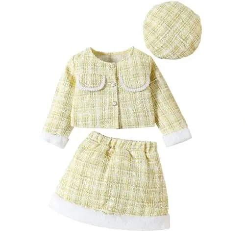 Produktbild: LOIJMK Europa und die Vereinigten Staaten Mädchen Duft Anzug pelzigen Patchwork Mantel + Rock + Baskenmütze DREI Set Baby Girl Set New Geboren (Yellow, 4-5 Years)