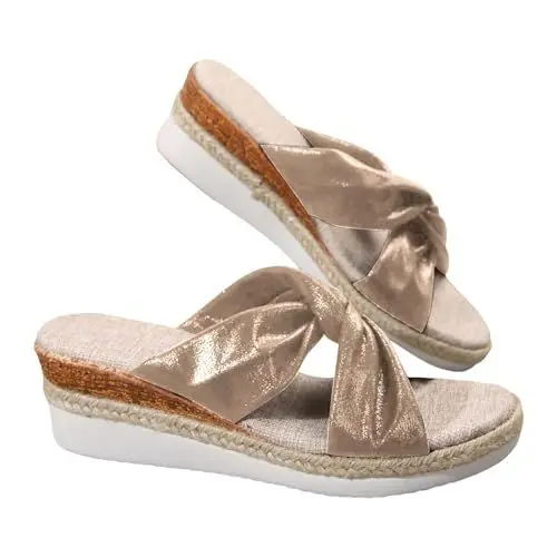Produktbild: LOIJMK Frauen Strand Slope Heel Hausschuhe Hohl Casual Hausschuhe Slope Bottom Schuhe Retro Hausschuhe Damen Plateau Schuhe Rot (Khaki, 37)