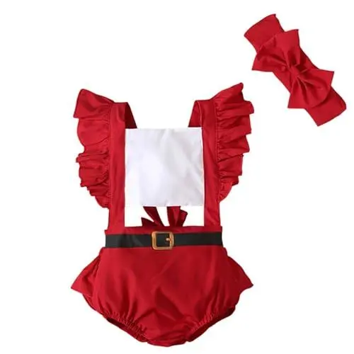 Produktbild: LOIJMK Girl's Model Santa Back Strap Fly Sleeve Crawling Suit Pajamas Baby Body Langarm 86 (Red, 18-24 Months)