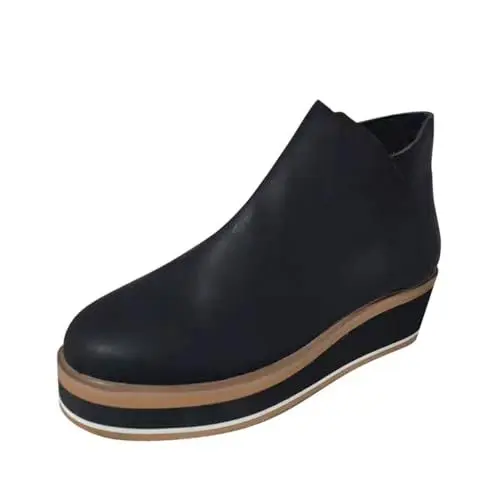 Produktbild: LOIJMK Hightech Damen-Stiefel mit Reißverschluss, Keilabsatz, Keilgröße, modische Seite, Feste Stiefel und farbige Plateau-Damenstiefel Dicke Waden Stretch (Black, 36)
