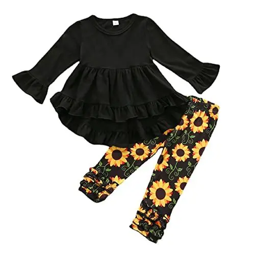 Produktbild: LOIJMK Kinder Kleinkind Baby Kinder Mädchen Druck Rundkragen Baumwolle Langarm Lange Hosen Tops Set Outfits Kleidung Accessoires Baby Fotoshooting (Black, 1-2 Years)