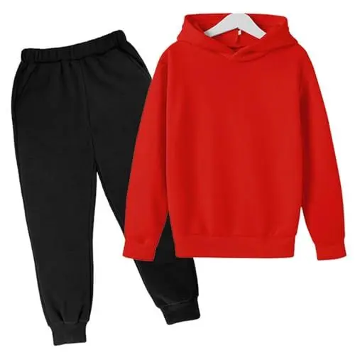 Produktbild: LOIJMK Kinder und Winter einfarbig gepolstert Hoodie Sweatshirt Set Stück Set Baby Weihnachten Kleidung (Red, 13-14 Years)