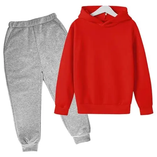 Produktbild: LOIJMK Kinder und Winter einfarbig gepolstert Hoodie Sweatshirt Set Stück Set Sweatshirt Baby Junge (Red, 5-6 Years)