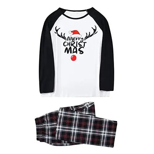 Produktbild: LOIJMK Kleidung Mädchen 134 Weihnachten Deer Plaid Print Langarm T-Shirt Top und Hose Xmas Nachtwäsche Holiday Family Matching Pyjamas Outfit Jumpsuit Kinder Schlafanzug 152 (A, S)