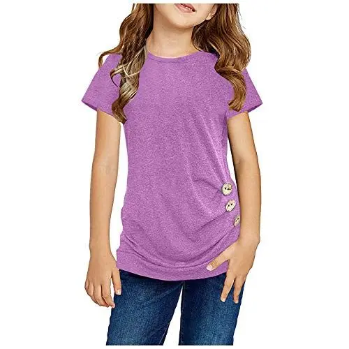 Produktbild: LOIJMK Knoten Tunic Kurze Mädchen Ärmellen-T-Shirt Casual-Töpfe Front-Bluse Tee Kinder Bauhelm Damen (Purple, 4-5 Years)