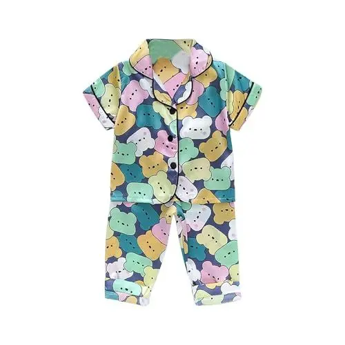 Produktbild: LOIJMK Kurzärmliger Schlafanzug mit Langer Hose und Knopfleiste für und Mädchen, einreihig, Loungewear Jogginganzug Baby (Green, 3-4 Years)