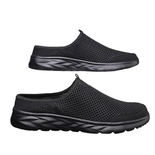Produktbild: LOIJMK Mode Frühjahr und Herren Sportschuhe Flache Unterseite Leichte Fly Woven Mesh Atmungsaktiv Slip On Bequem und einfach Pons Schuhe Herren (Black, 47)