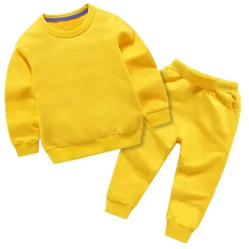 Produktbild: LOIJMK Sweatshirt-Set für und Mädchen, einfarbig, Baumwolle, langärmelig, Rundhalsausschnitt Baby Kleidung 6 Monate (Yellow, 4-5 Years)