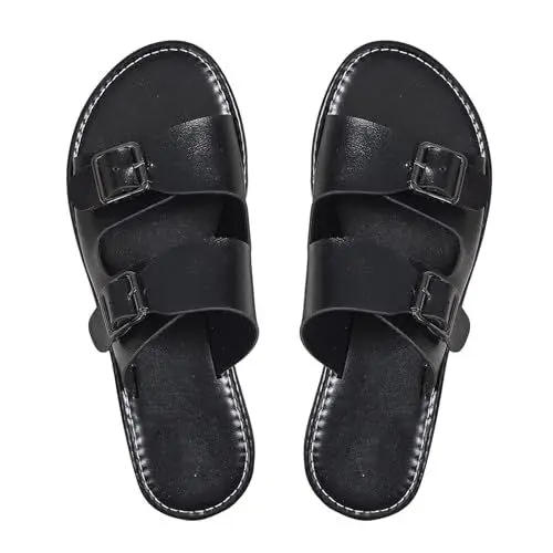 Produktbild: LOIJMK Übergroße Sandalen für den mit Zehenriemen und Schnalle und flachem Absatz für Damen Damenschuhe Stiefeletten Sexy (Black, 38)