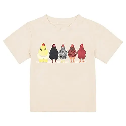 Produktbild: LOIJMK Vorschul-T-Shirt, süßes Hühnerfarm-Baumwoll- und Mädchen-Kleidung, Rundhals-Kinder-T-Shirt, lustiges, lässiges Kinder-Kurzarm-T-Shirt Arm Shirt Mädchen (Beige, 7-8Years)