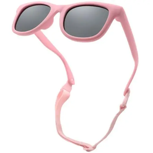 Produktbild: LOJUDI Baby Sonnenbrille Polarisierte mit Riemen Verstellbar Weicher Silikonrahmen für 0-24 Monate-Rosa/Grau