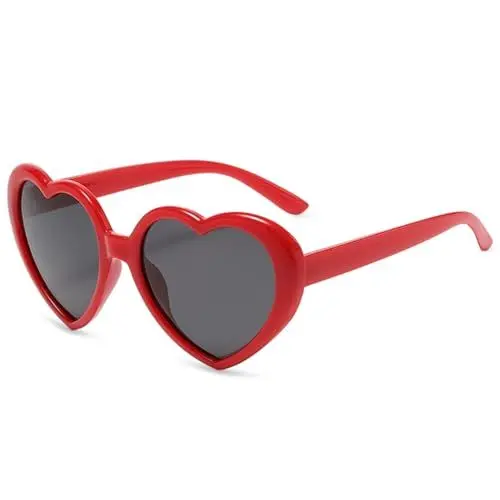 Produktbild: LOJUDI Herz Sonnenbrille Herzbrille Rot - Polarisierte Damen Herren Rote Rosa Heart Shaped Sunglasses Herzform Brille-Rot