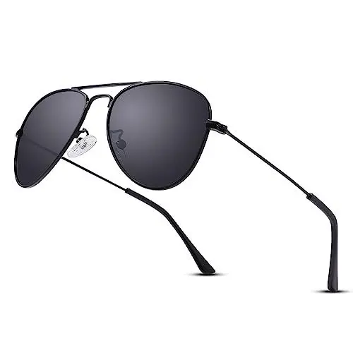 Produktbild: LOJUDI Kinder Pilotenbrille Sonnenbrillen Polarisierte Fliegerbrille Coole Verspiegelt mit UV400 Schutz für Jungen MäDchen Teenage 4-15 Jahre(Schwarz/Grau)