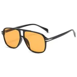 Produktbild: LOJUDI Pilotenbrille Damen Herren Sonnenbrille - Retro Eckig Fliegerbrille 70er Piloten Brille Sunglasses Men Woman mit UV400 Schutz Gläser-Schwarz/Orange