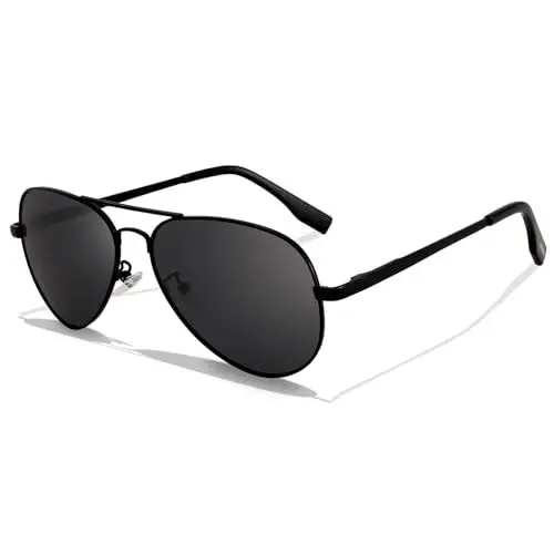 Produktbild: LOJUDI Pilotenbrille Kinder Sonnenbrille Polarisierte Fliegerbrille Coole Verspiegelt mit UV400 Schutz für Jungen MäDchen Teenage 8-18 Jahre-Schwarz/Schwarz