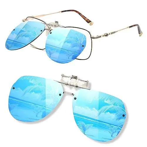 Produktbild: LOJUDI Polarisierte Sonnenbrille Aufsatz für Brille - Clip on Sonnenbrille zum Aufstecken für Brillenträger Sonnenbrillen Clip Herren Damen mit UV400 Schutz -Verspiegelt Blau