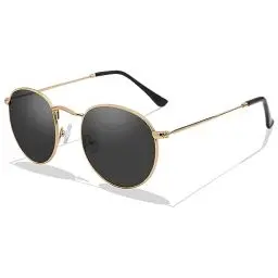Produktbild: LOJUDI Retro Sonnenbrille Herren Rund Damen Polarisiert Runde GläSer UV400 Schutz Vintage Unisex Brille - Gold Rahmen/Grau Linse