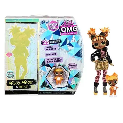 Produktbild: L.O.L. Surprise! OMG Winter Chill Missy Meow Modepuppe und Baby Cat Puppe mit 25 Überraschungen